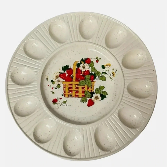 Cindy Sims | Vintage MCM Strawberry Pattern Deviled Egg Plate Dish. Made in USA. - Picture 1 of 7
